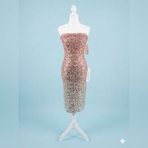 NWT Dress the Population Viviana PINK ombre sequined midi dress  size xs